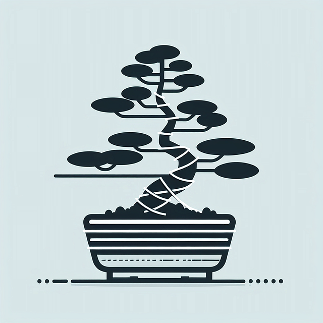 wire wrapped around bonsai trunk at a 45-degree angle