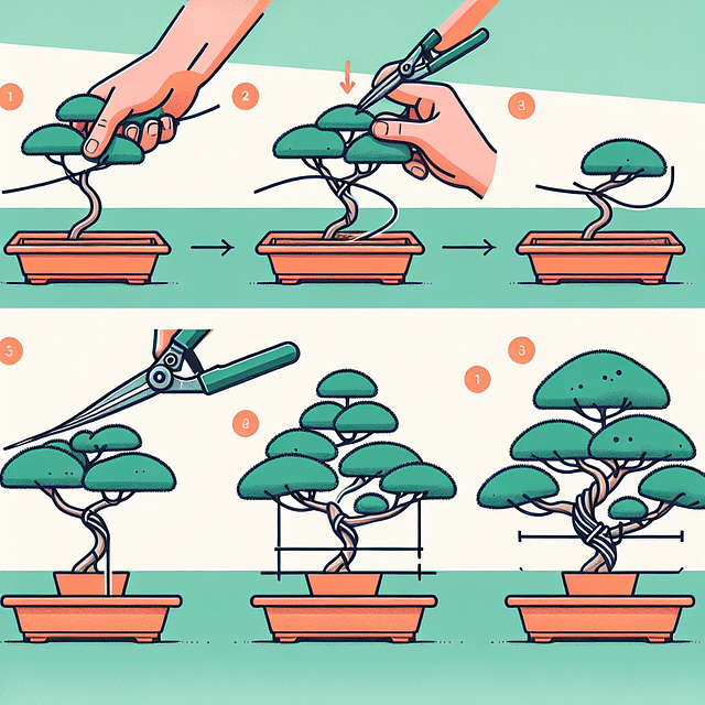 cutting the wire off a shaped juniper bonsai branch