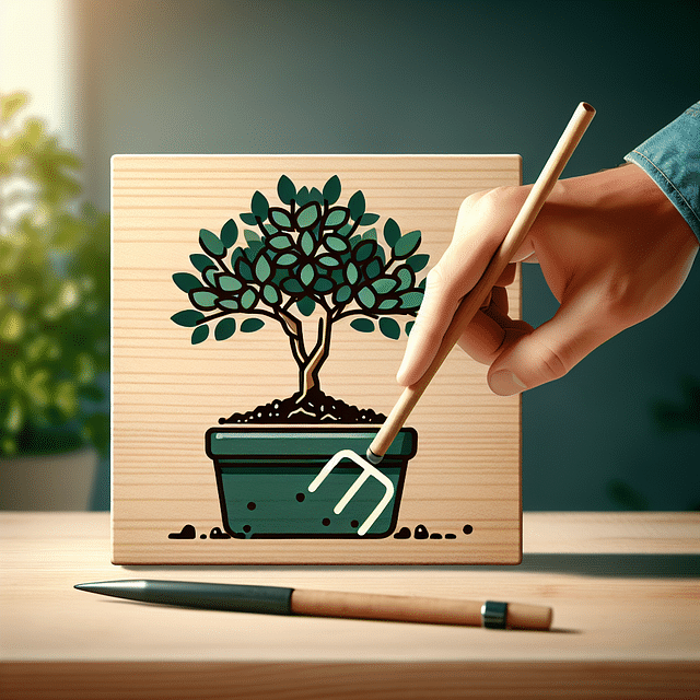 aerating bonsai soil with a small tool