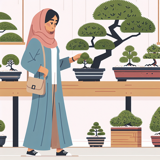 person selecting a bonsai tree with intention