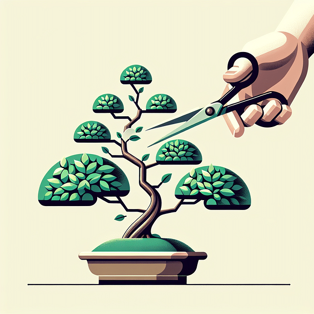 Bonsai branch being cut with precision scissors