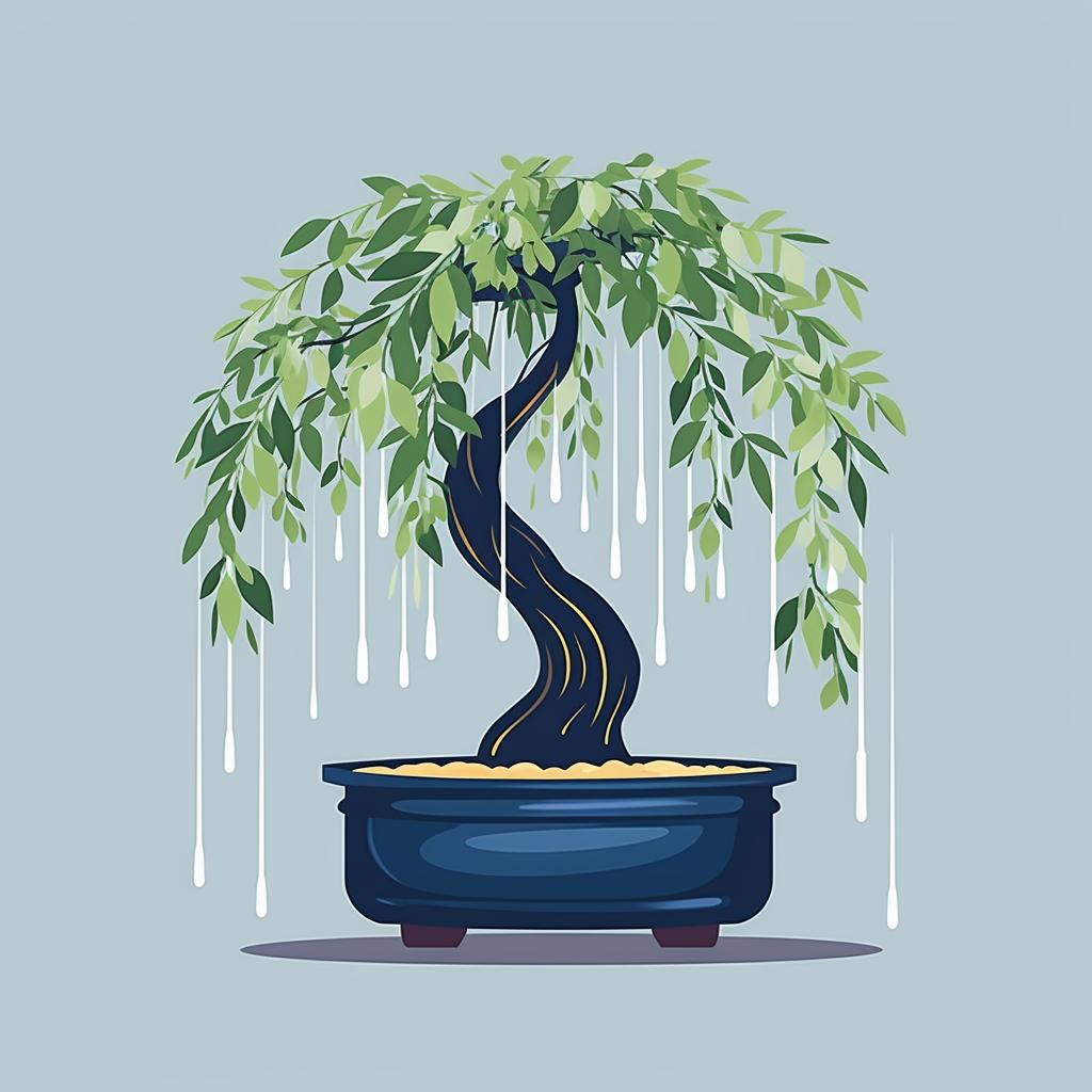 Weeping Willow Bonsai positioned off-center in the container