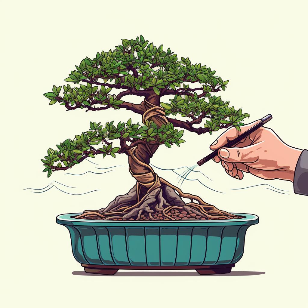 Hands using bonsai shears to prune a Chinese Elm Bonsai