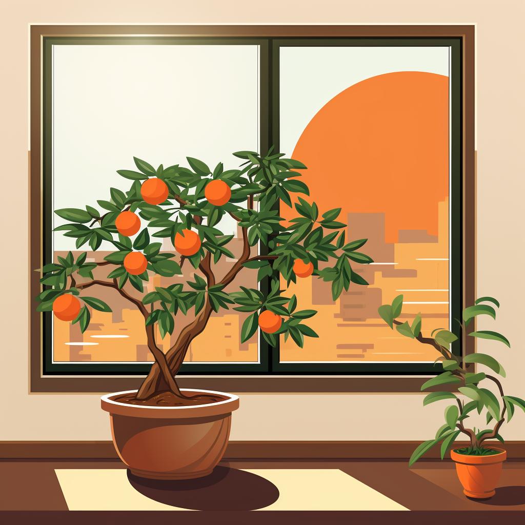 A Bonsai Orange Tree placed near a south-facing window
