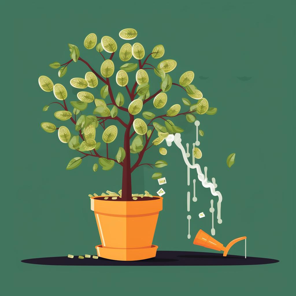 A hand watering a Money Tree Bonsai with a watering can