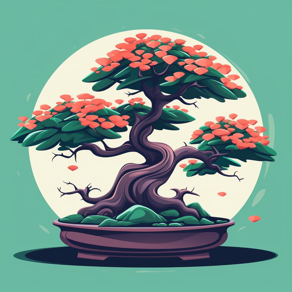 Bonsai tree with highlighted branches to prune