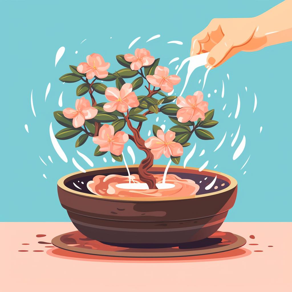 Water being poured into desert rose bonsai pot