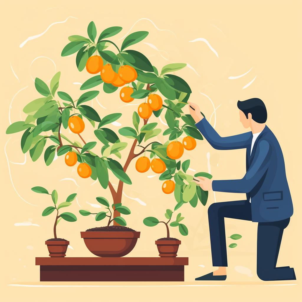 Inspecting a Bonsai Orange Tree for pests or diseases
