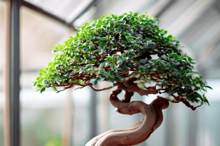 bonsai tree in greenhouse