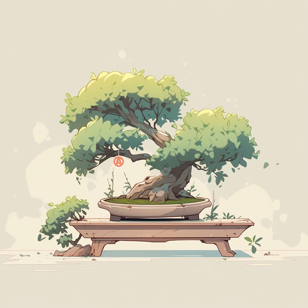 A bonsai tree placed near a wall, protected from the wind.