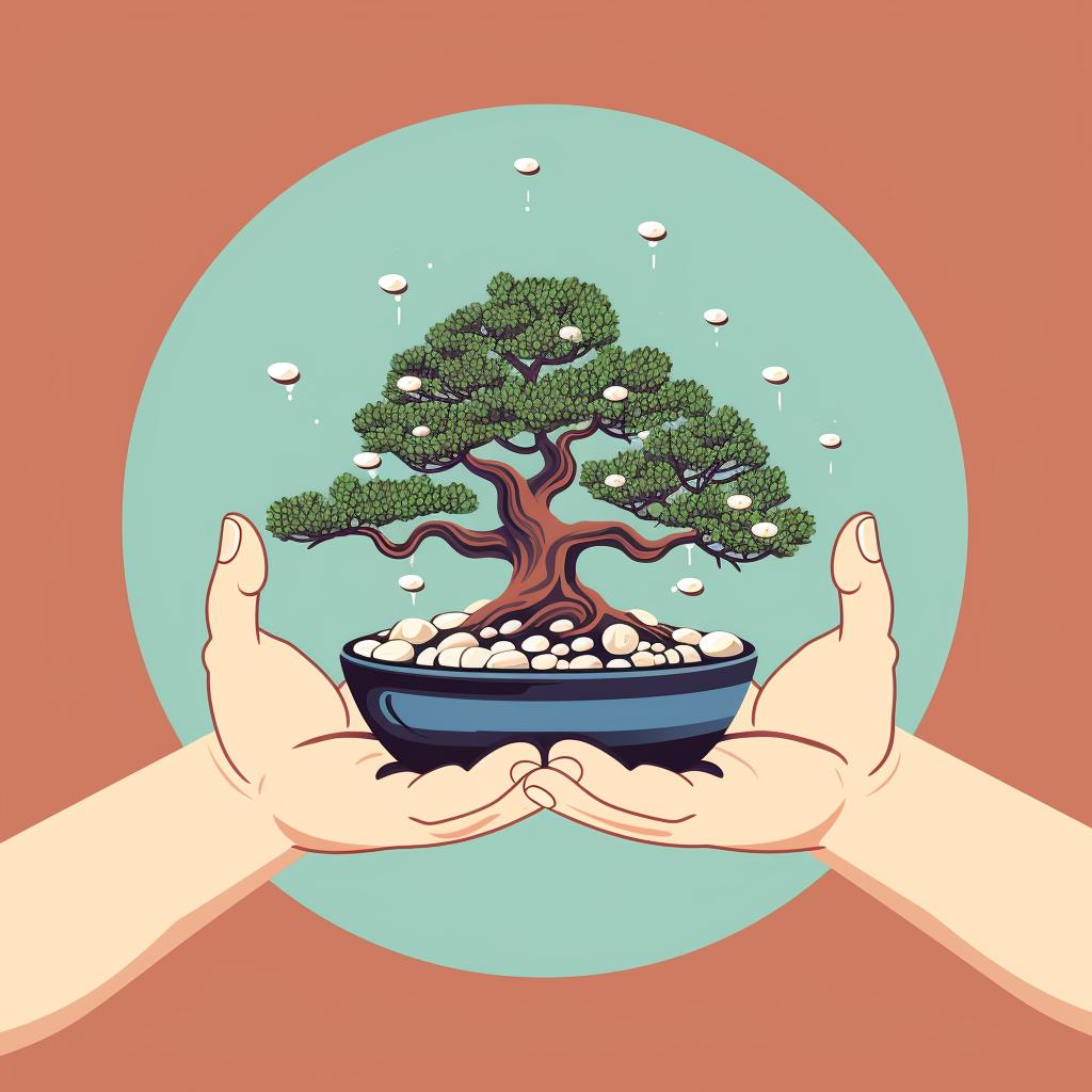 A hand holding various bonsai seeds