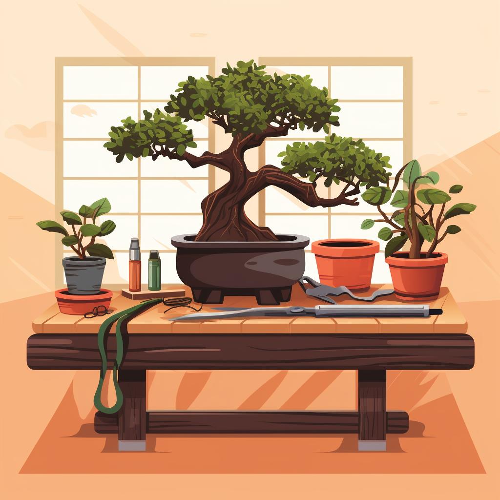 Bonsai pruning tools on a table