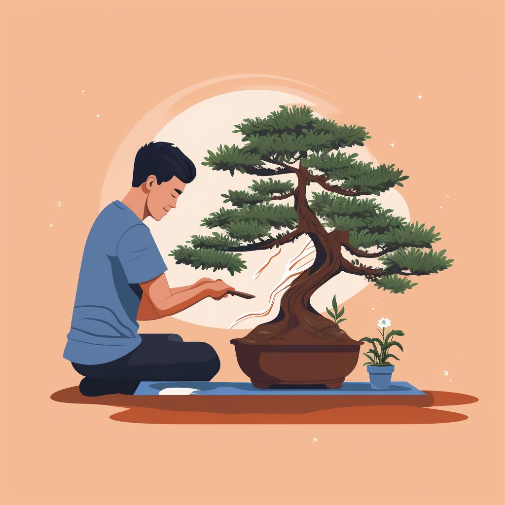 Applying treatment to a bonsai tree