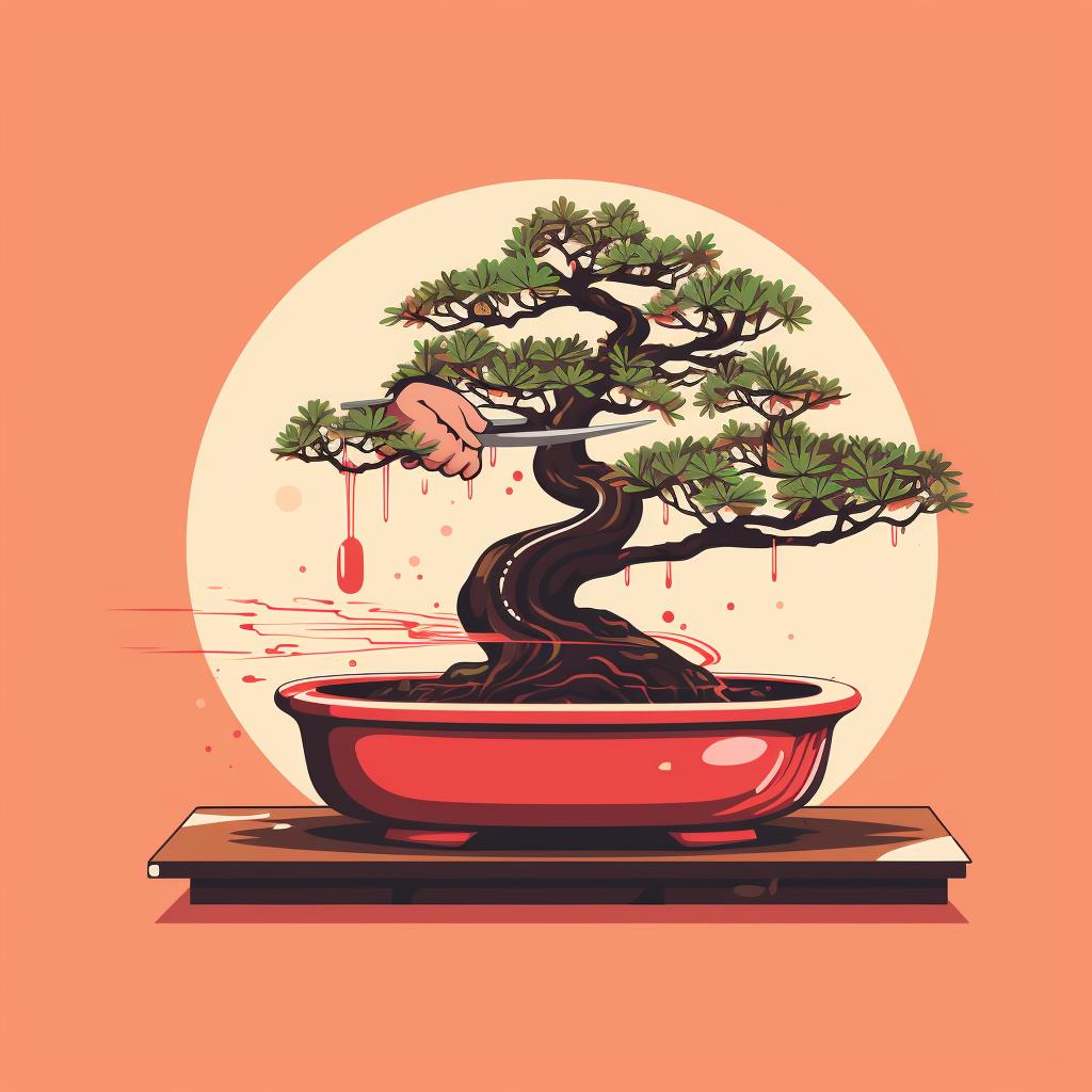 A bonsai tree and its pot being cleaned