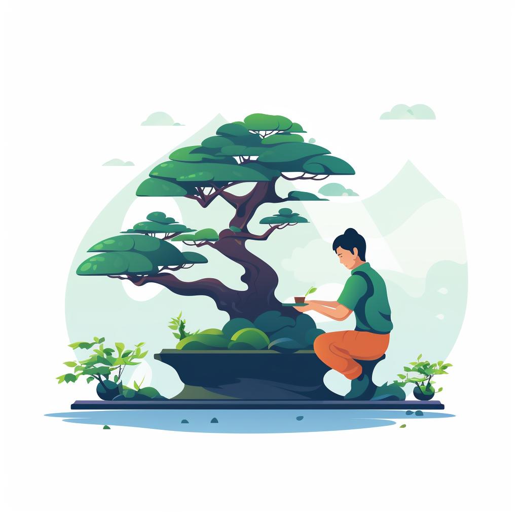 Person shaping a bonsai tree